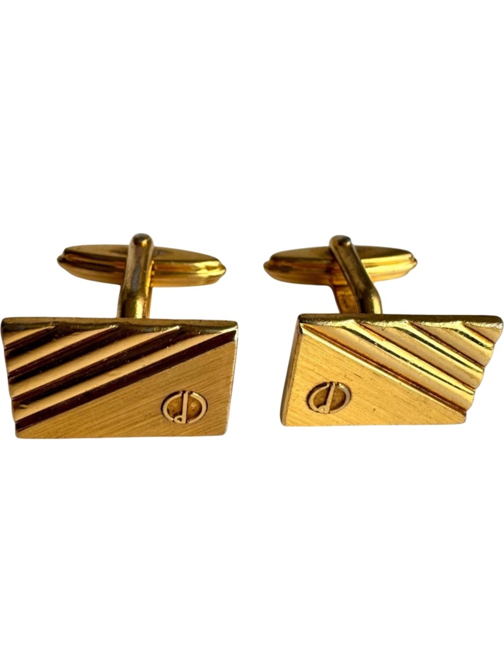 Vintage Alfred Dunhill Cufflinks Gold Tone Rectangular Diagonal Stripe Formal